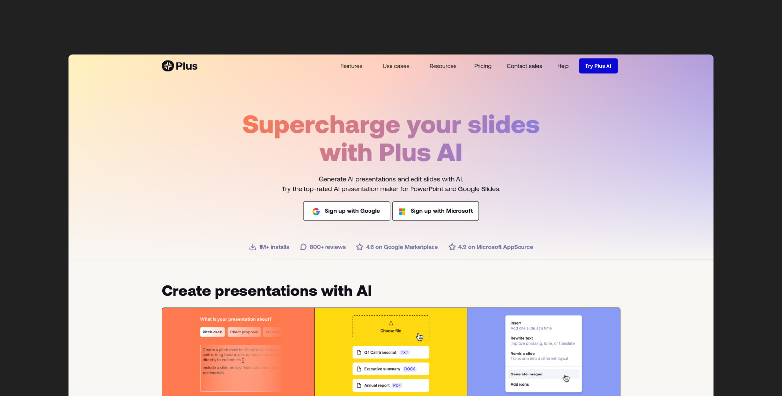 A screenshot of PlusAI‘s homepage.