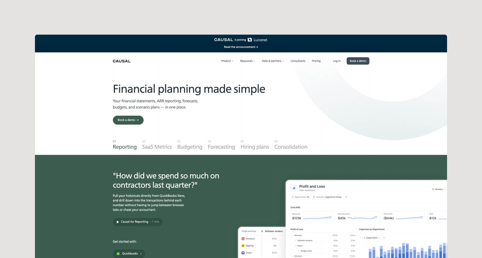 Screenshot of Causal website homepage.
