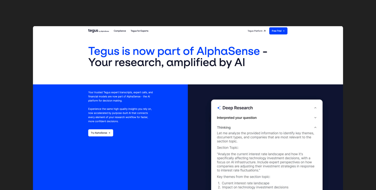 Tegus homepage.