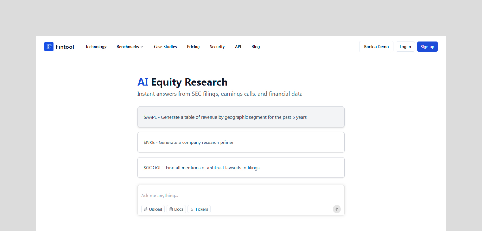 Screenshot of the Fintool platform.