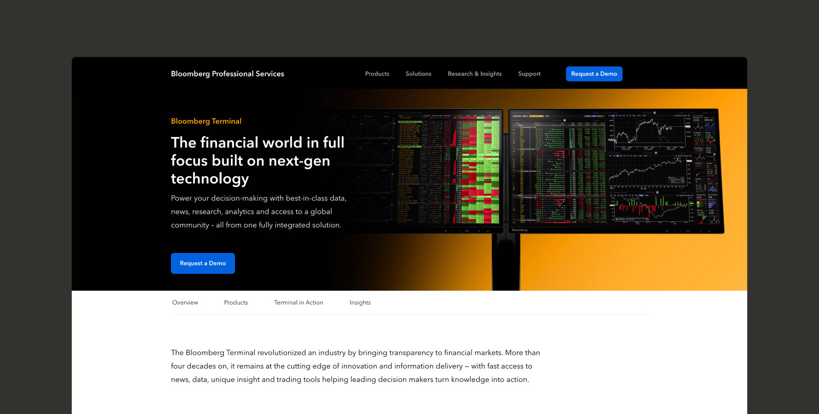 Screenshot of the Bloomberg Terminal platform page.