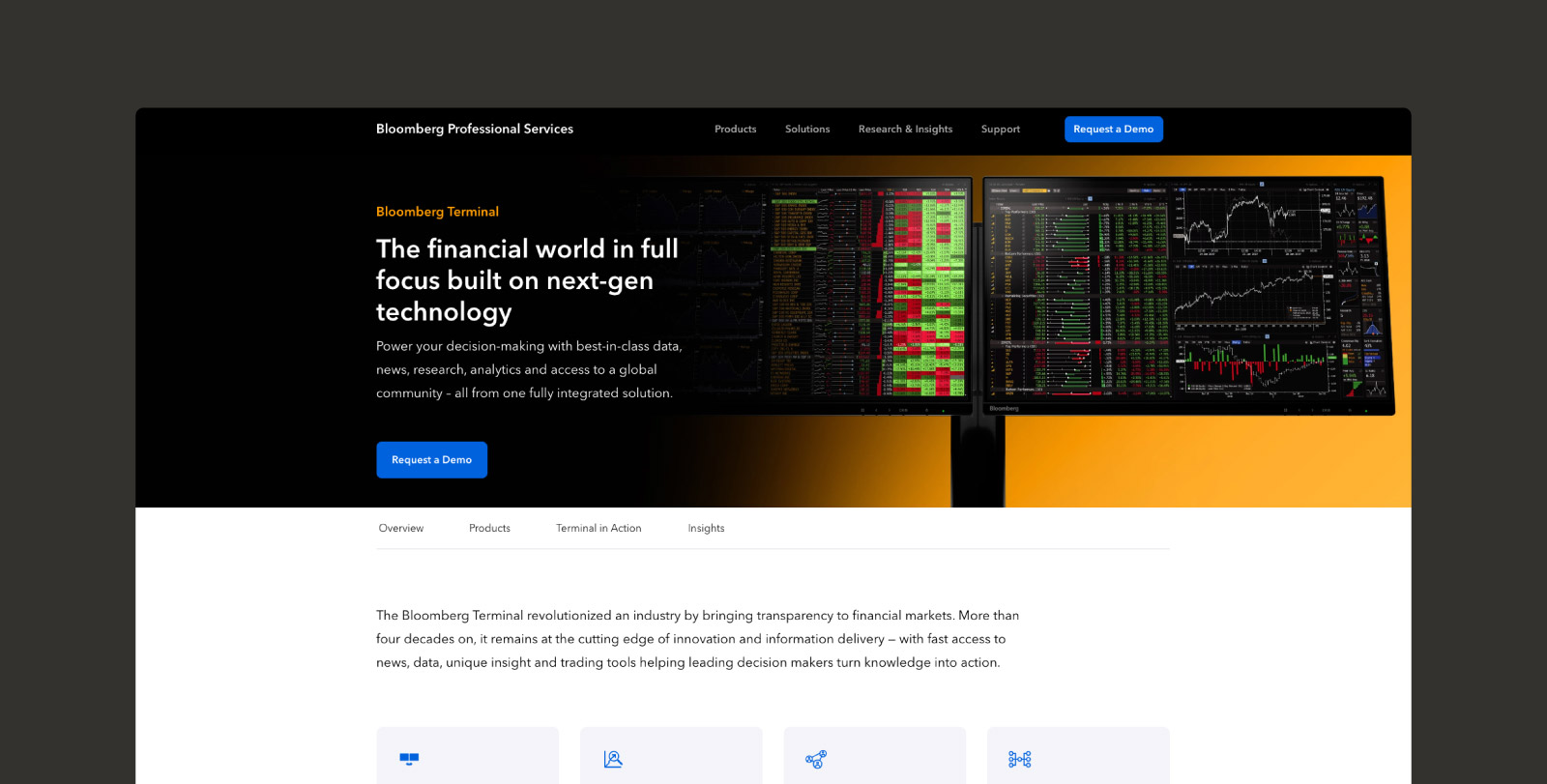 Screenshot of the Bloomberg Terminal platform page.