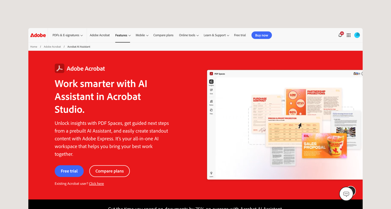 Adobe Acrobat AI Assistant’s homepage.