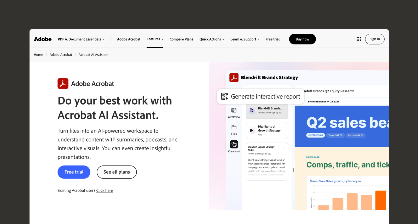 Adobe Acrobat AI Assistant’s homepage.