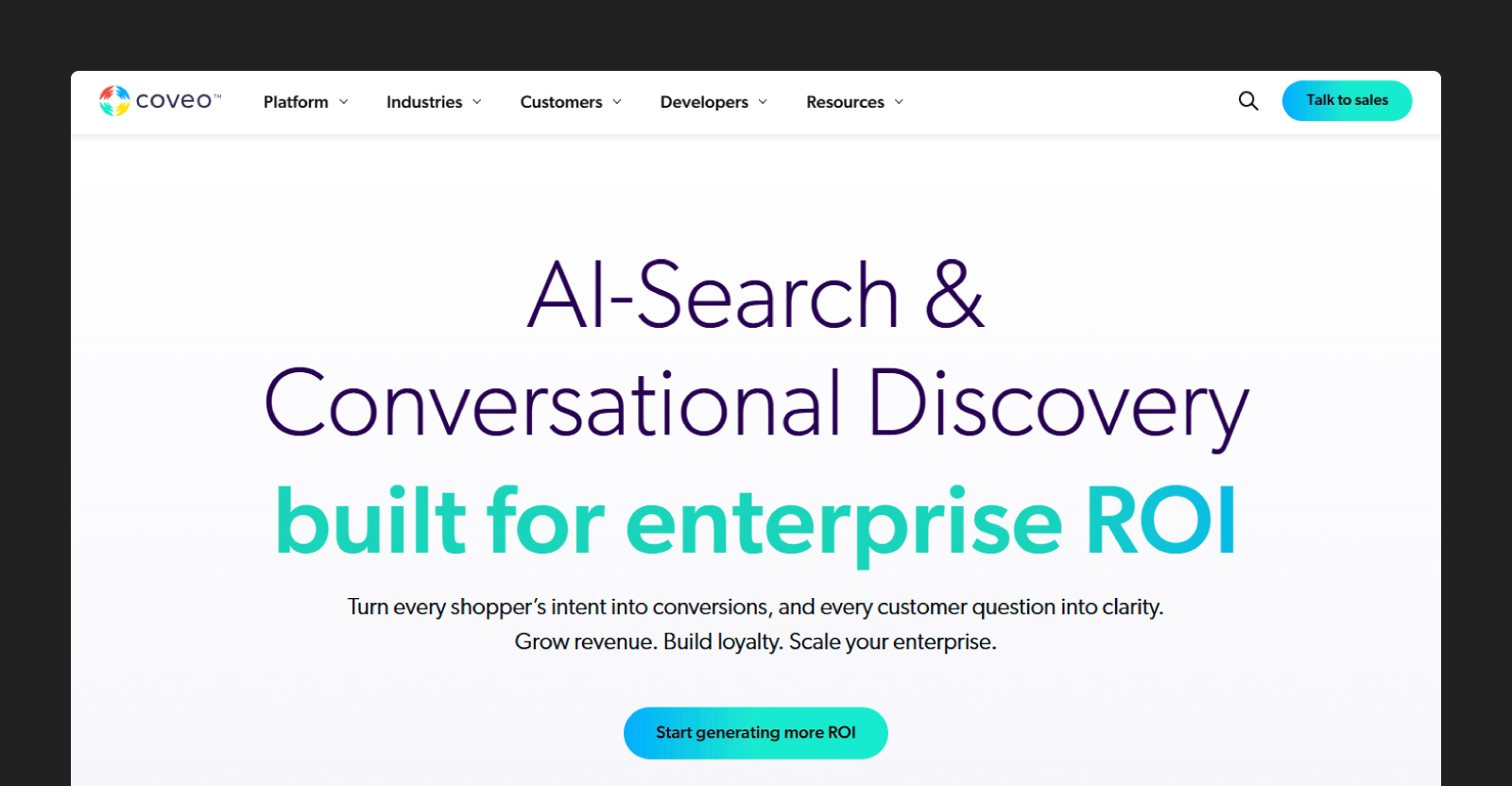 Screenshot of the Coveo homepage 
