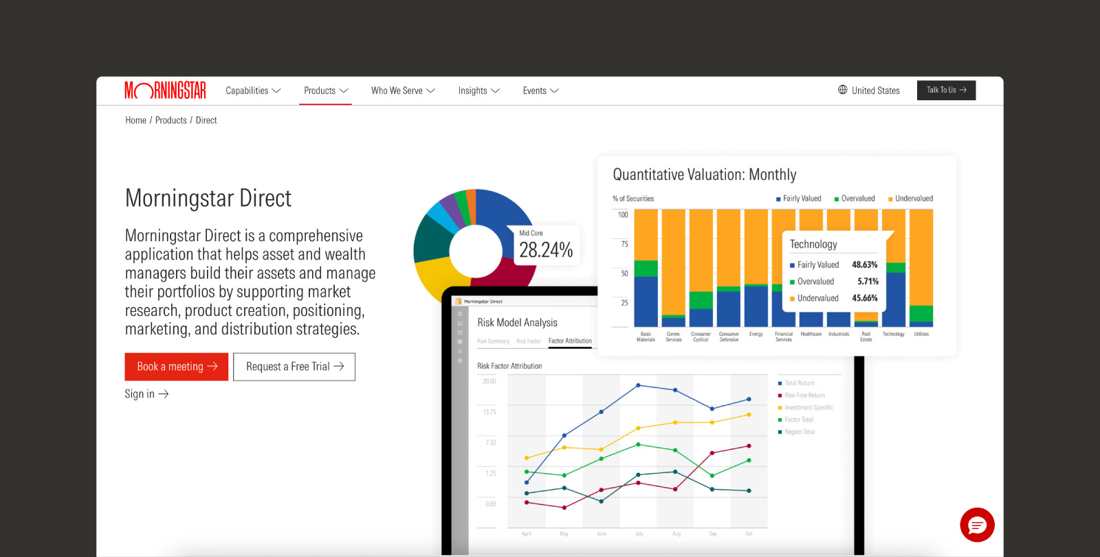 A screenshot of the Morningstar Direct product page.