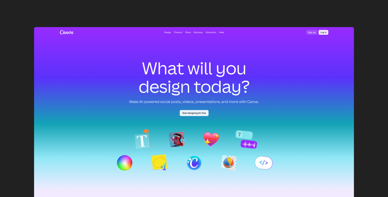 A screenshot of Canva‘s homepage.