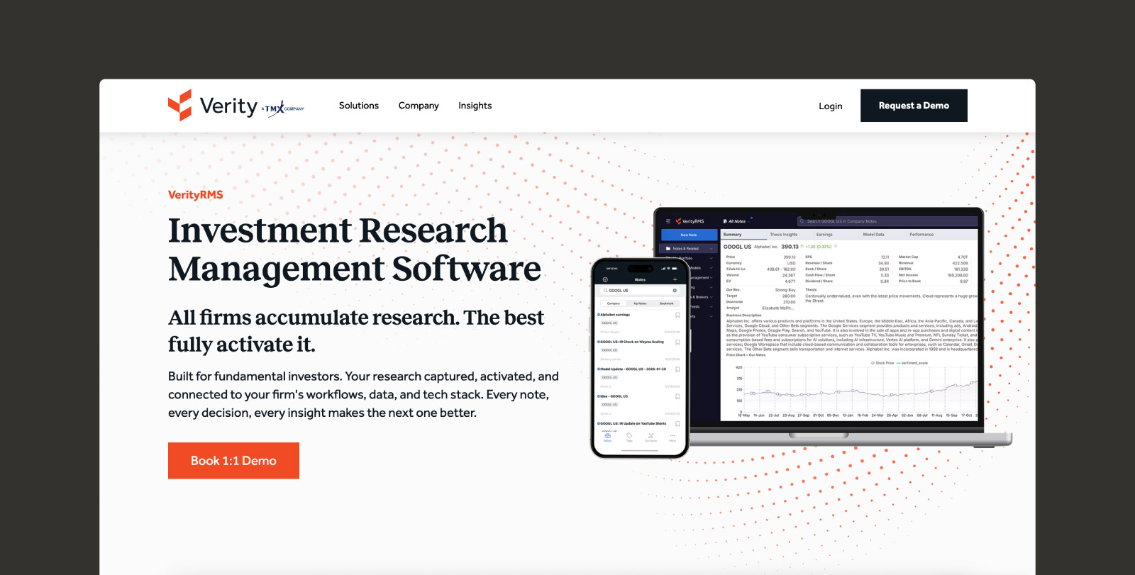 A screenshot of the VerityRMS homepage.