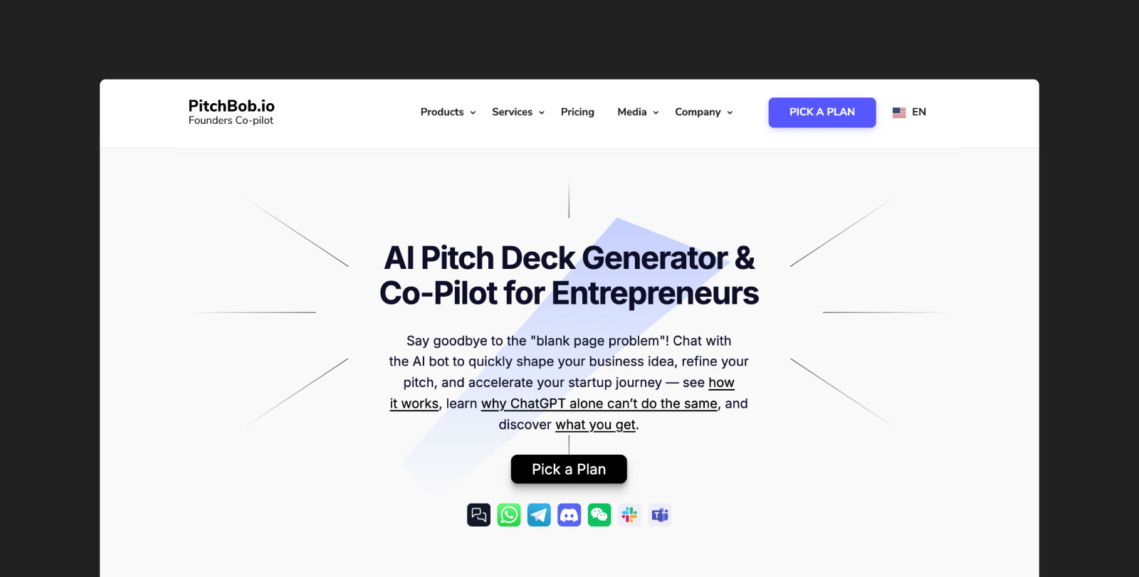 A screenshot of PitchBob‘s homepage.