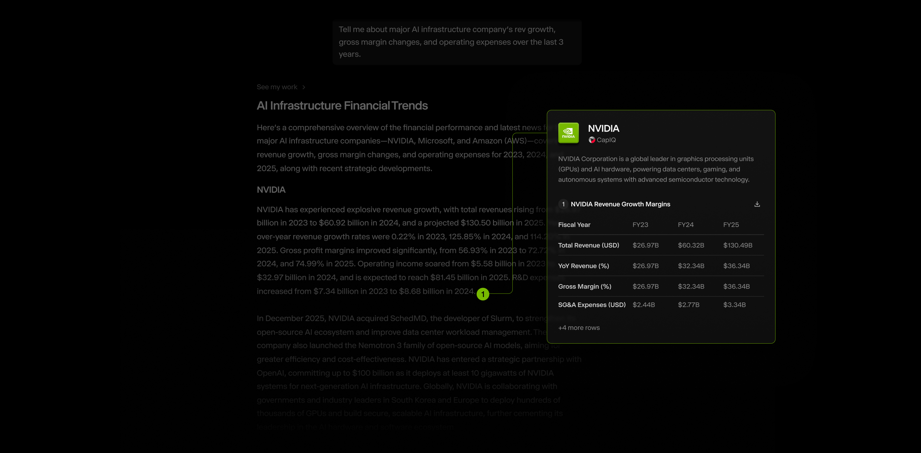 S&P CapIQ data now appears in organized company cards with direct links to the source so you can get all the data you need without switching tabs.