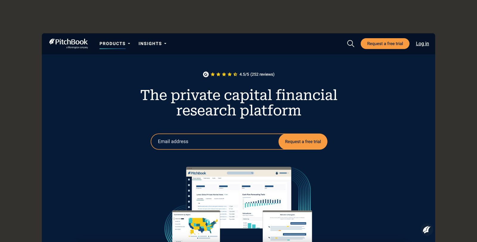 A screenshot of the Pitchbook homepage.