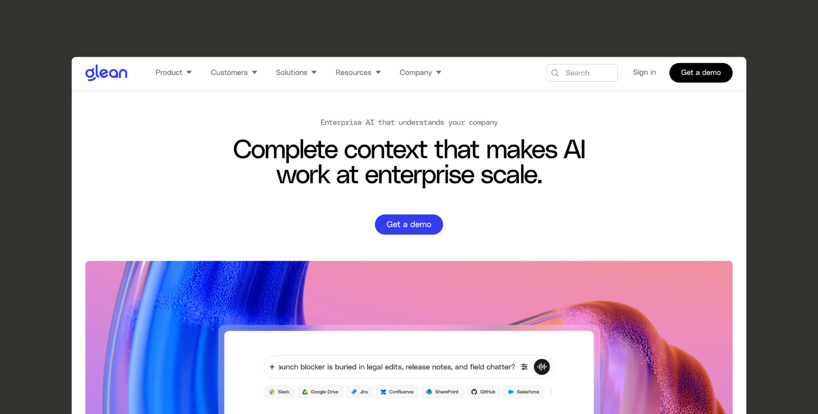 Screenshot of the Glean homepage 