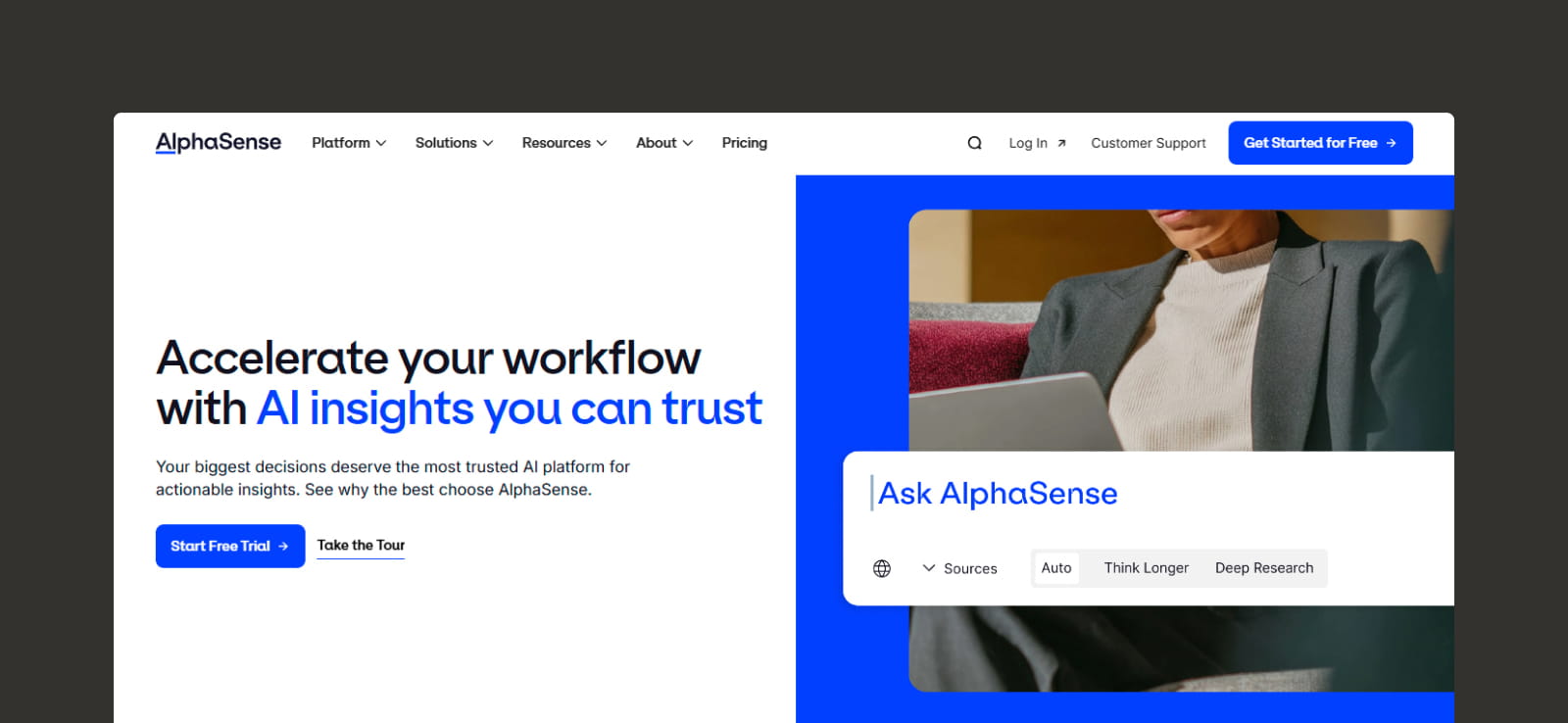AlphaSense homepage.