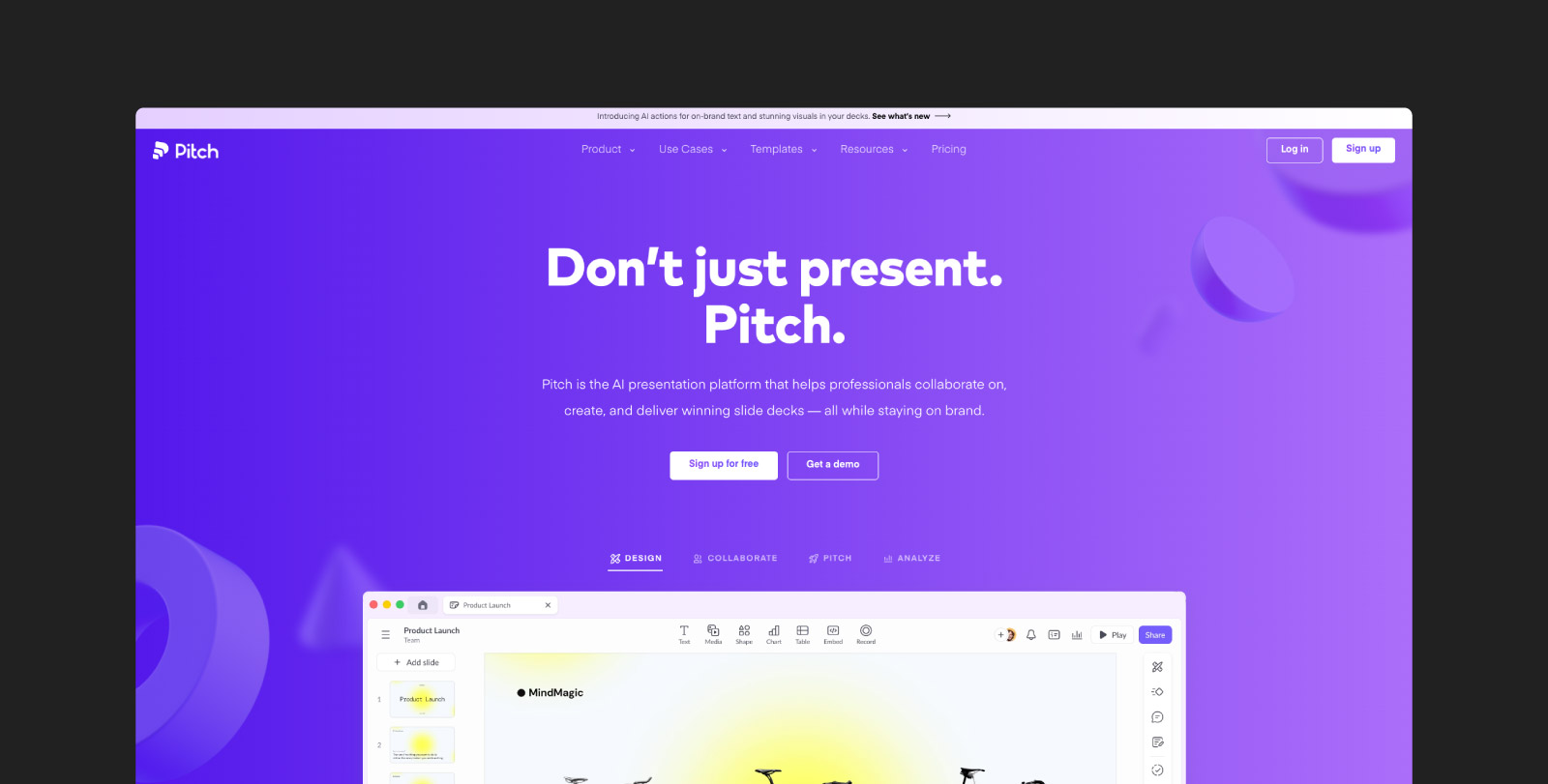 A screenshot of Pitch‘s homepage.