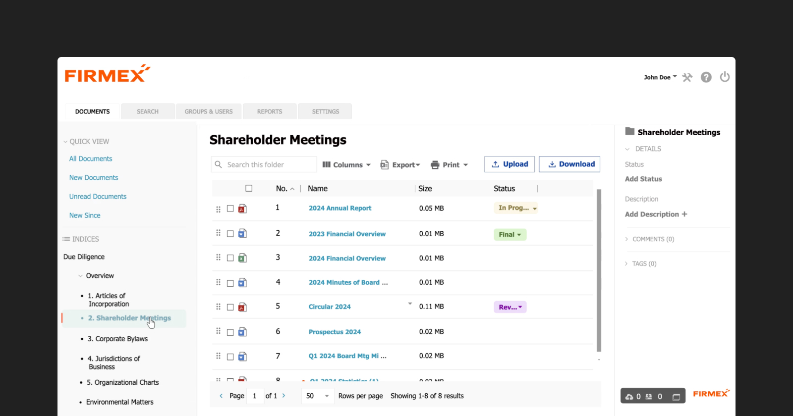 Firmex platform in action
