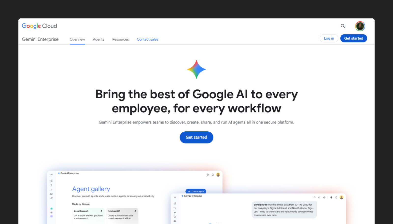Screenshot of the Google Cloud Search (GCS) homepage 