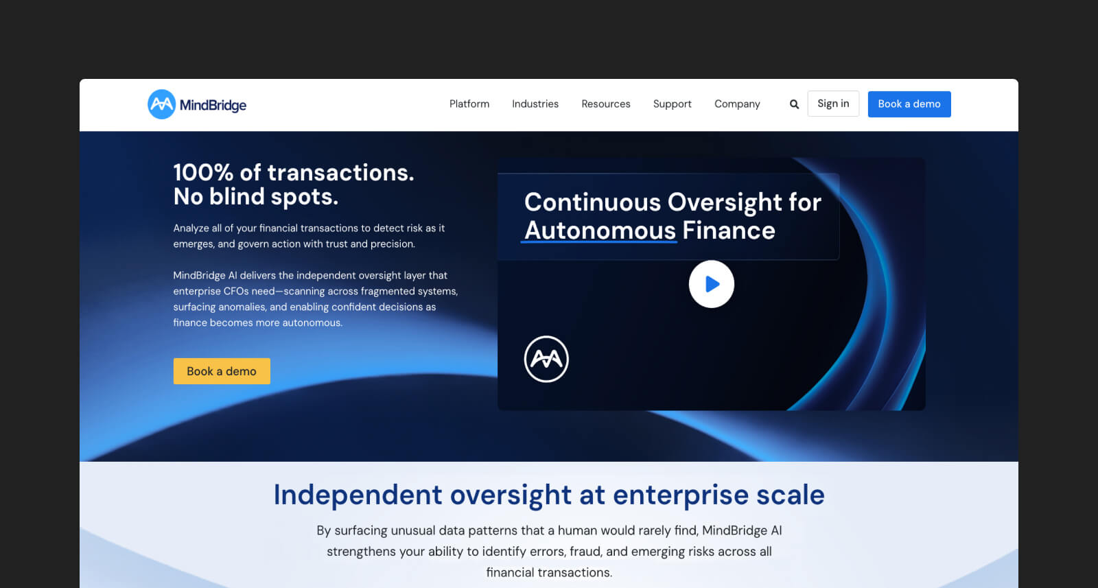MindBridge's AI solution for due diligence and finance risk.