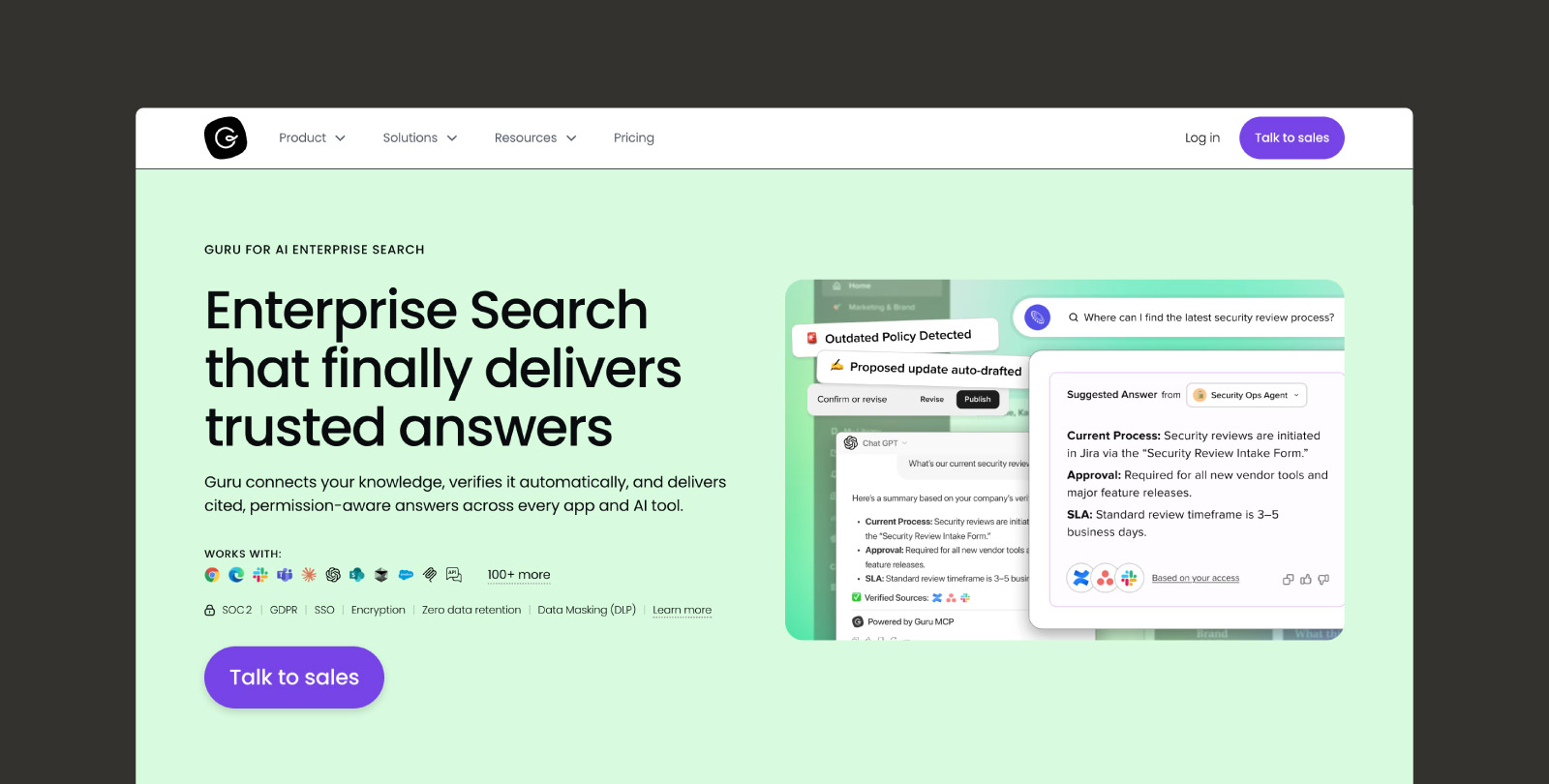 Screenshot of the Guru homepage 