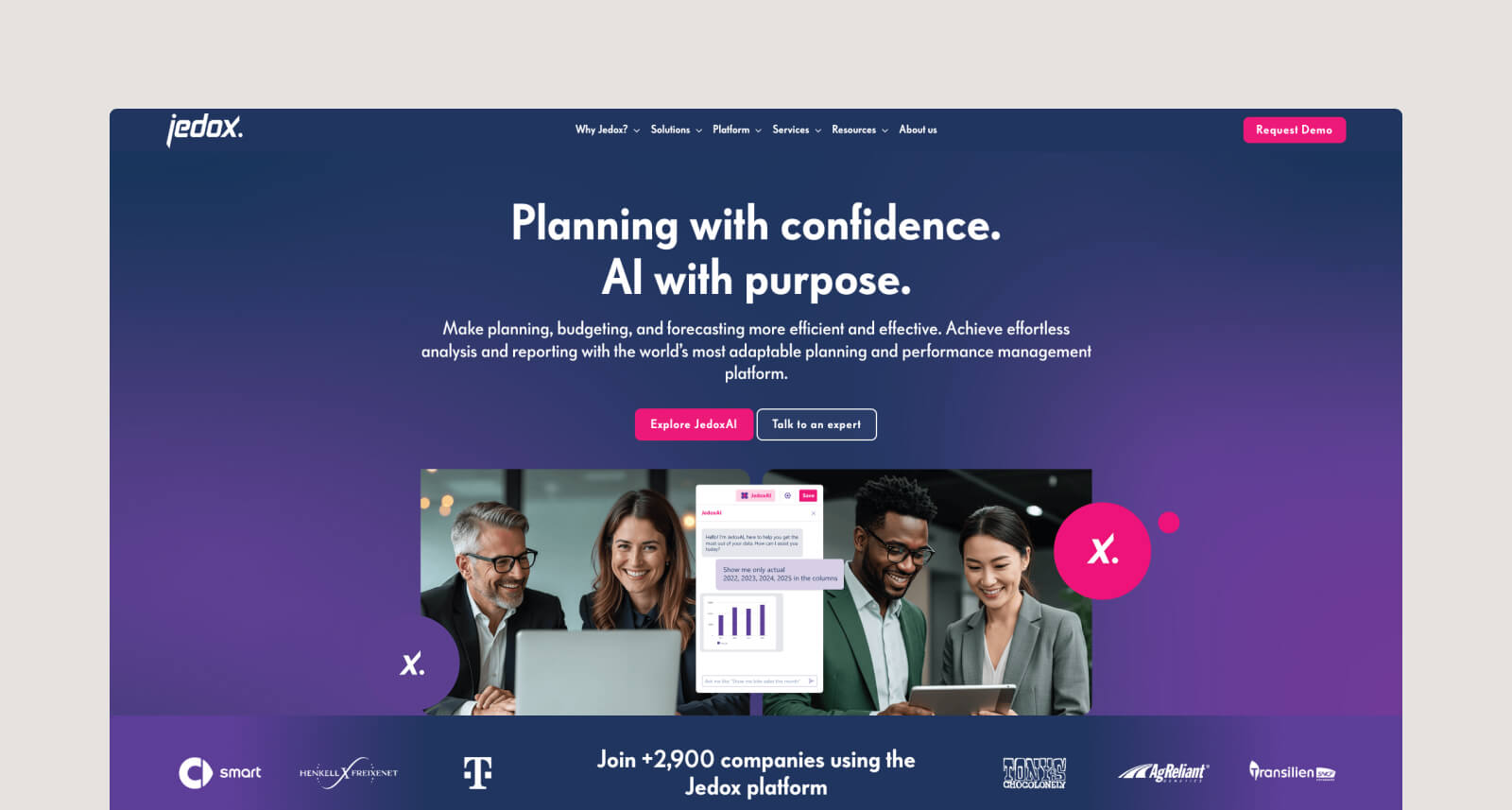 Screenshot of Jedox website homepage.