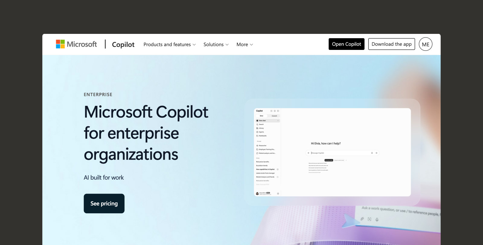 Screenshot of the Microsoft Copilot homepage 