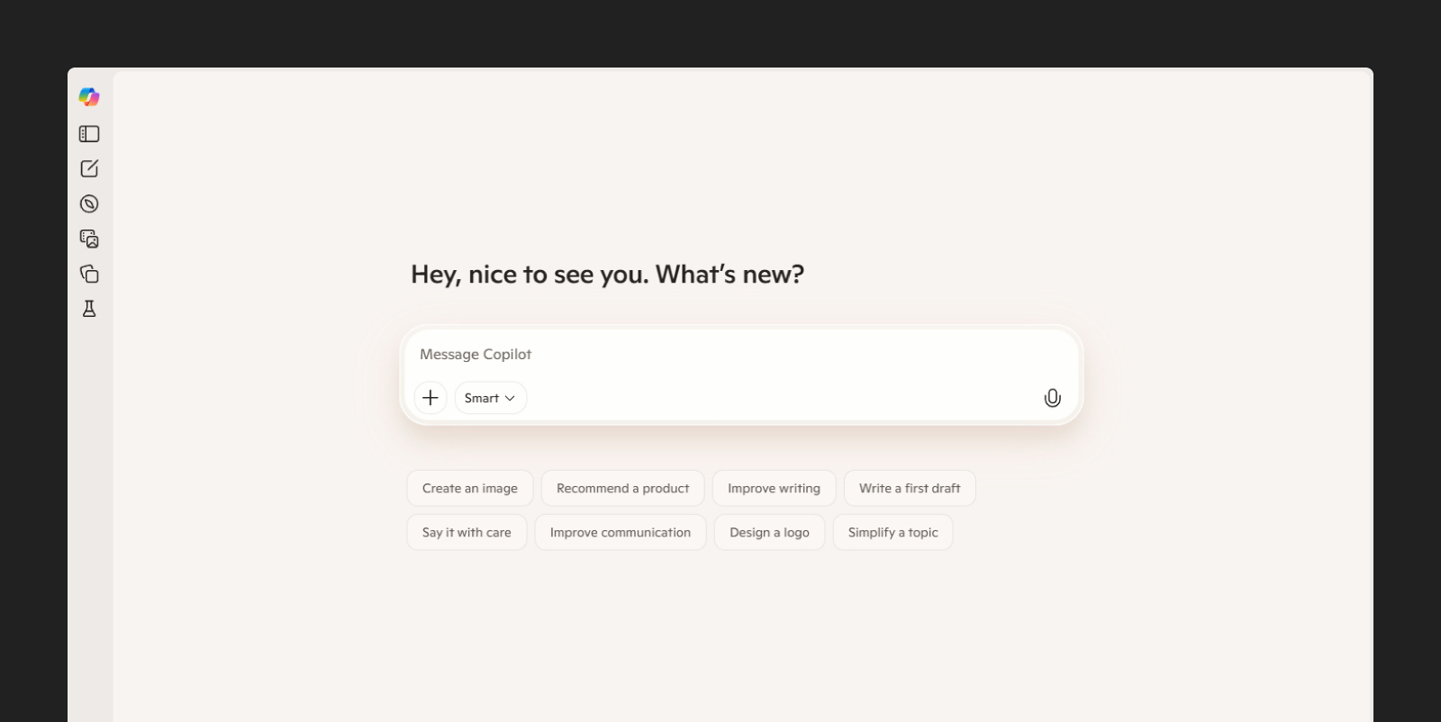 Screenshot of the Microsoft Copilot homepage 