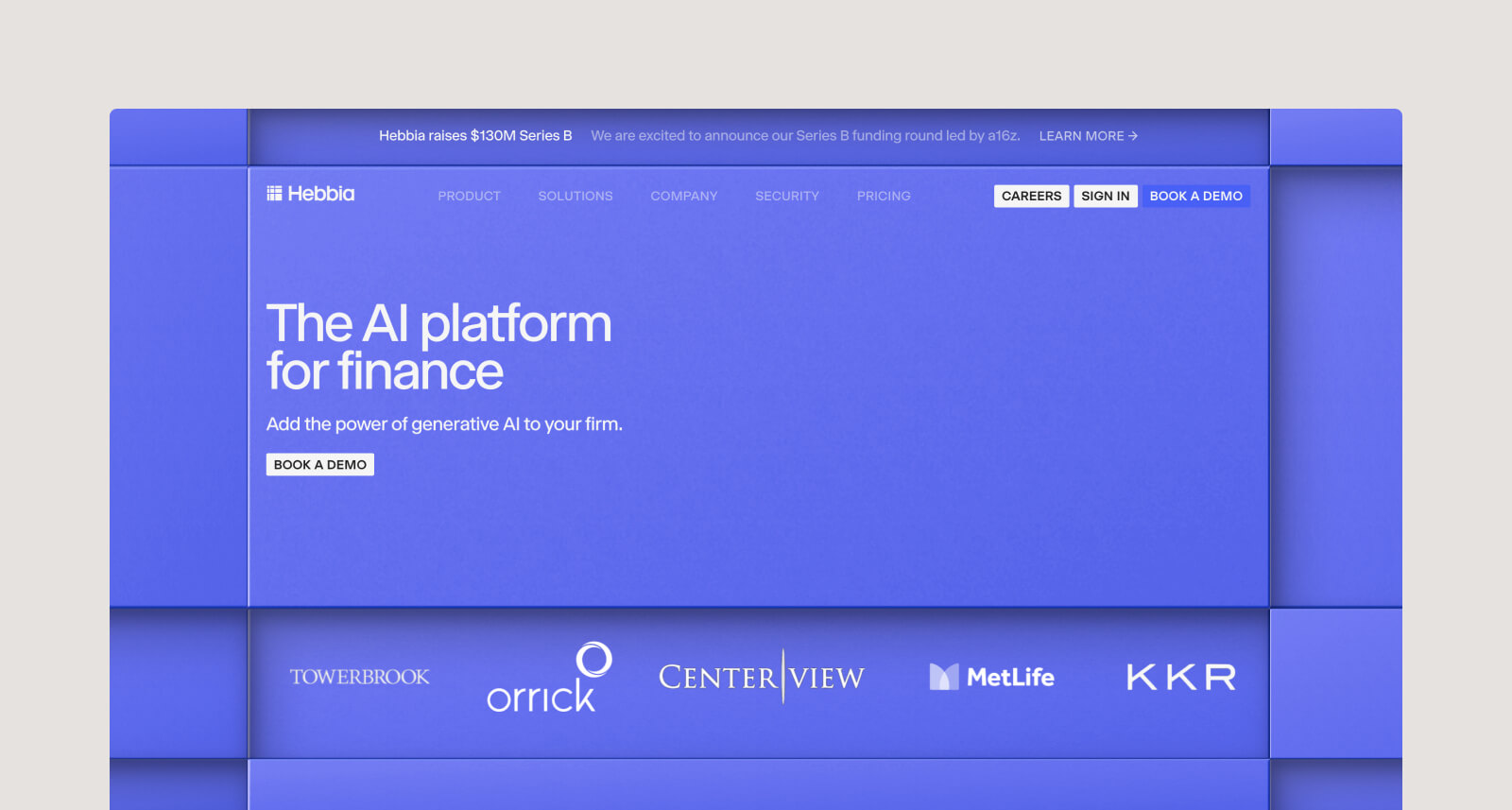 Screenshot of Hebbia home page.