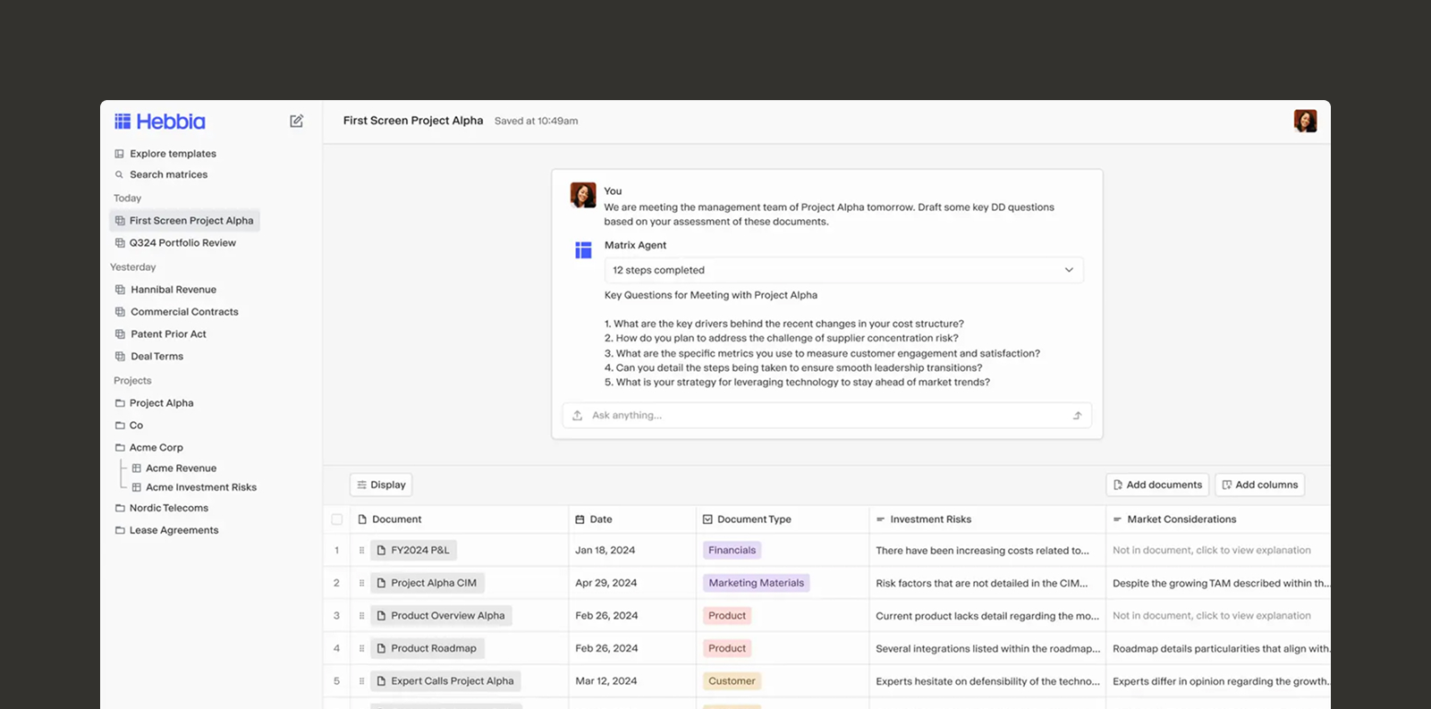 Hebbia product interface