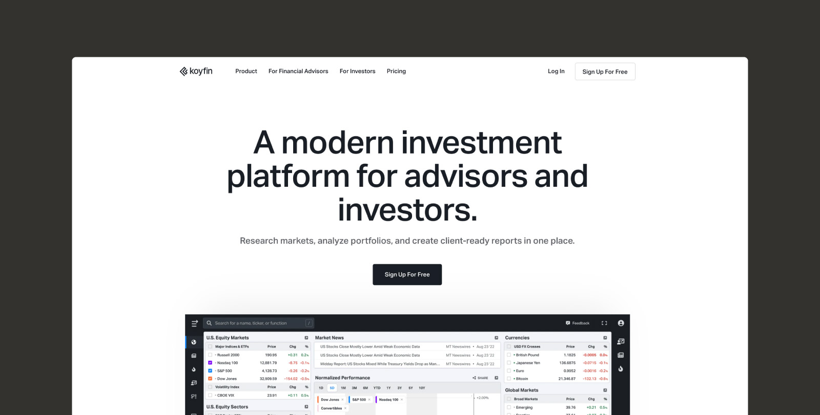 A screenshot of the Koyfin homepage.