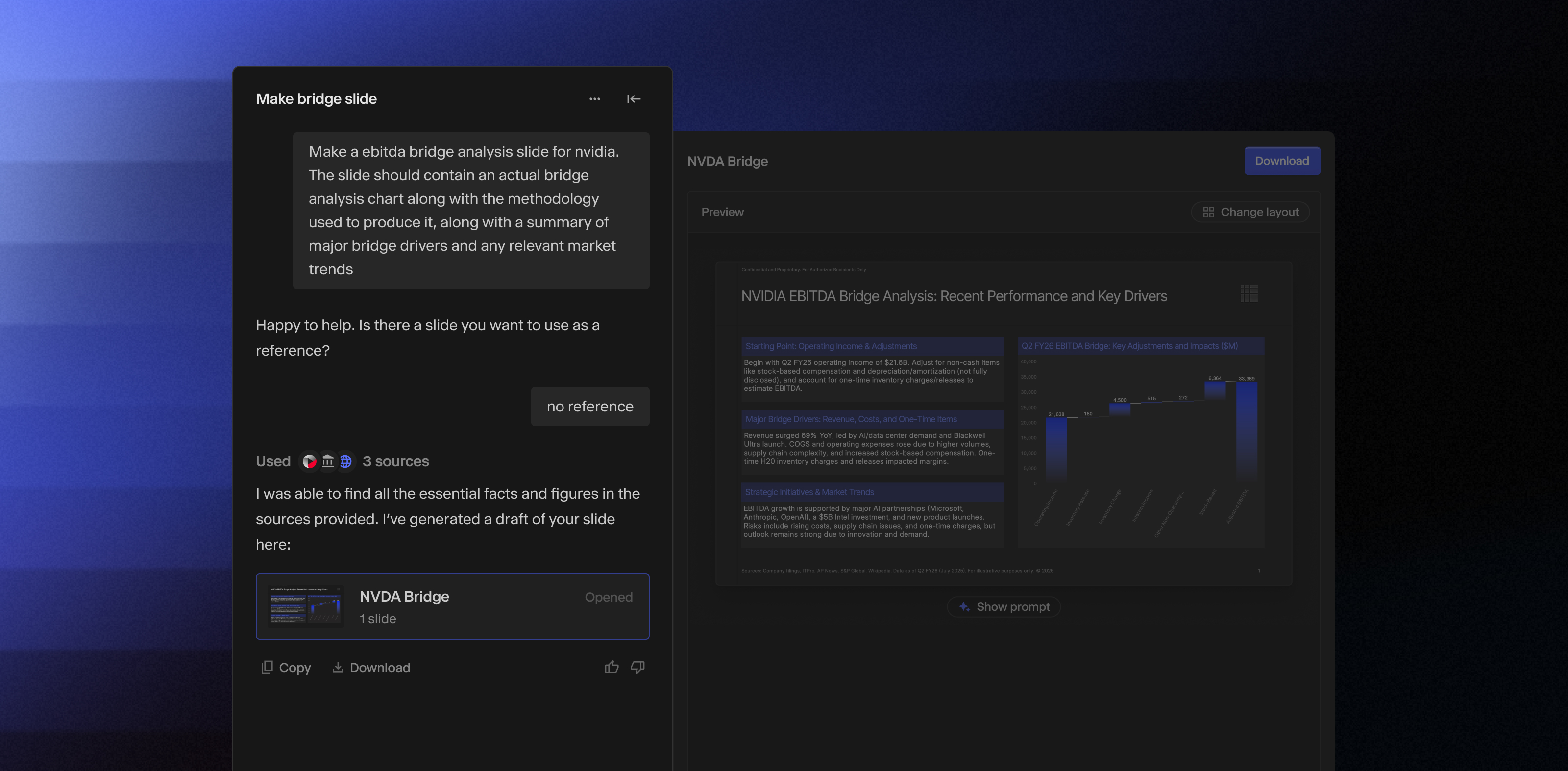 image of someone creating a slide from natural language in chat