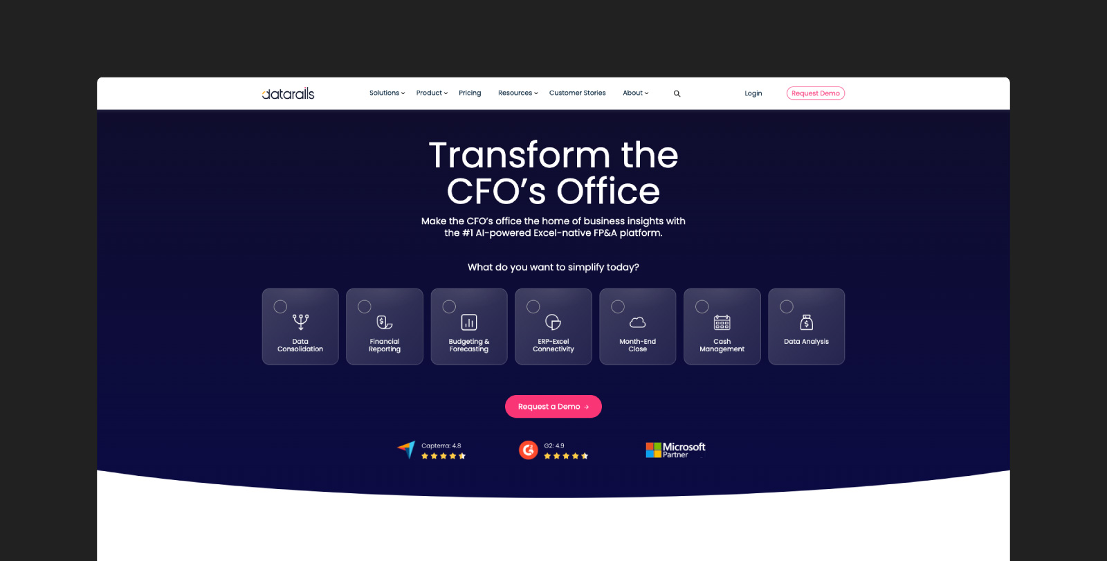 Datarails homepage.