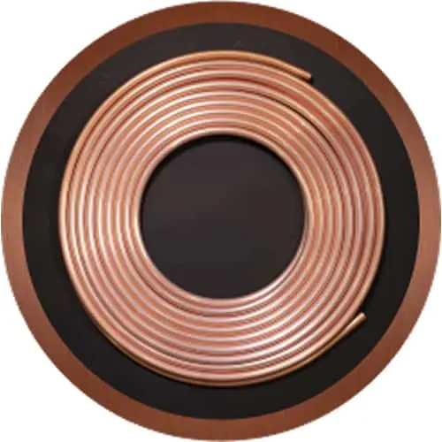 Coiled copper tubing or wire with black insulation viewed from above in a circular arrangement
