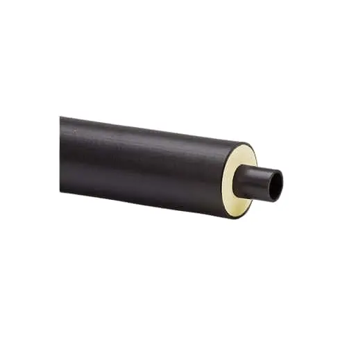 Black insulated pipe with cream-colored inner layer and smaller black pipe running through the center.
