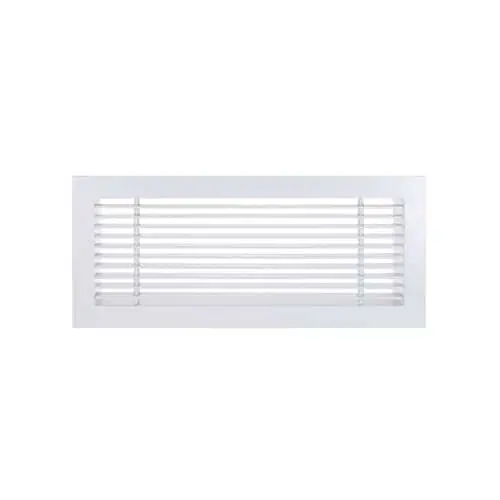 White rectangular air vent with horizontal slats mounted on a light-colored wall.