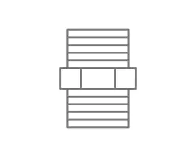 Simple gray line drawing of a pipe connection or fitting with horizontal segments joined by a rectangular section.