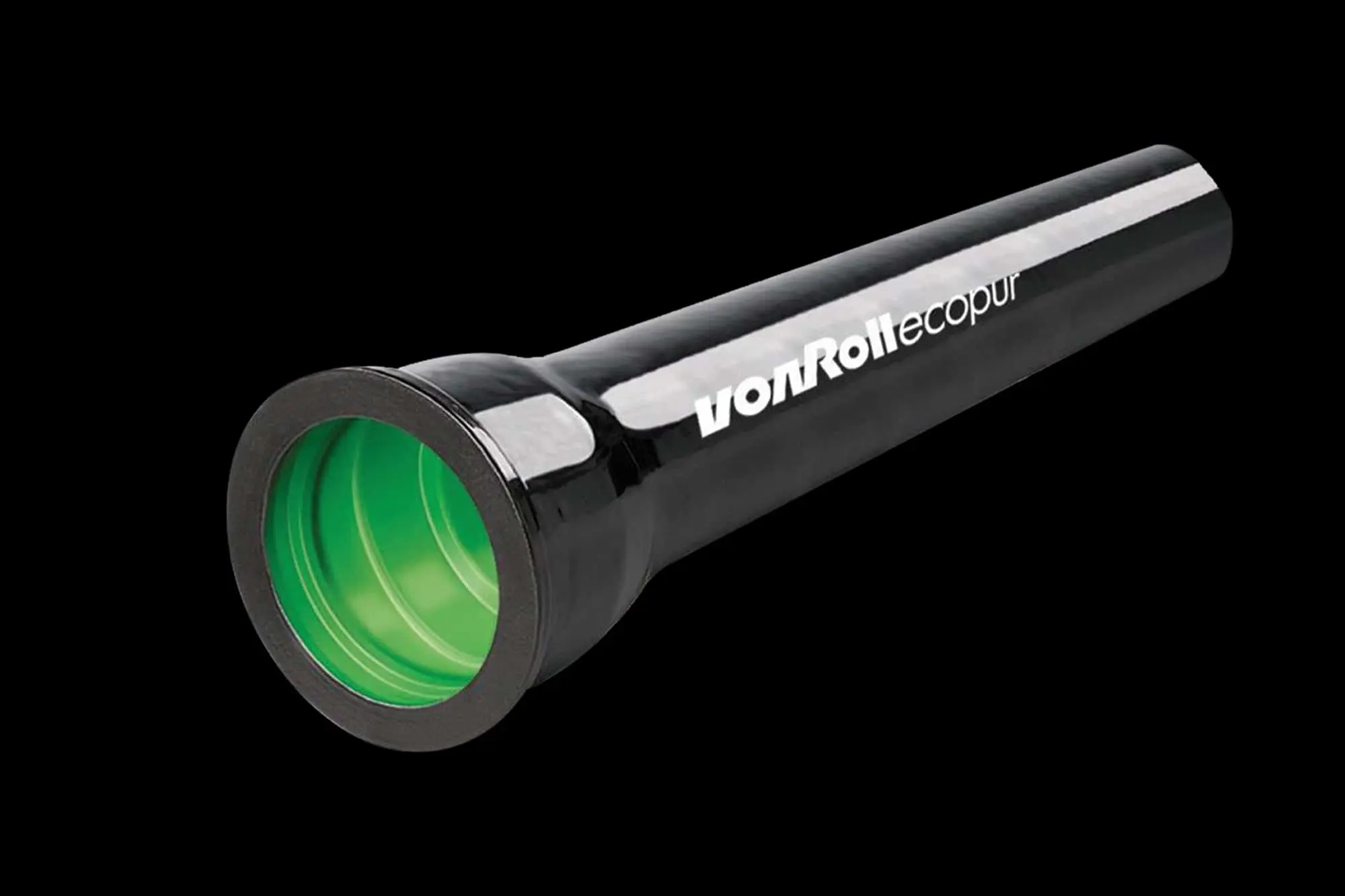 Black vonRoll ecopur pipe with green interior lining shown against dark background.