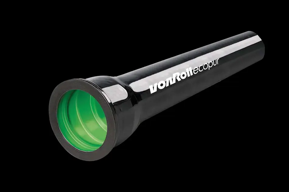 Black vonRoll ecopur pipe with green interior lining shown against dark background.