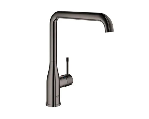 A black Grohe gooseneck sink mixer