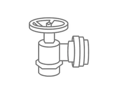 Simple line drawing of a fire valve with a circular handle and threaded connection.