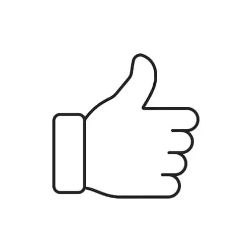 Simple black outline of a thumbs-up icon on white background, representing approval or positive feedback.