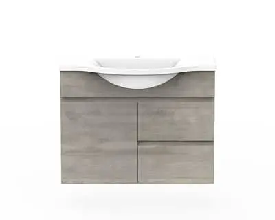 Posh Domaine bathroom vanity with white vessel sink and three drawers in minimalist design