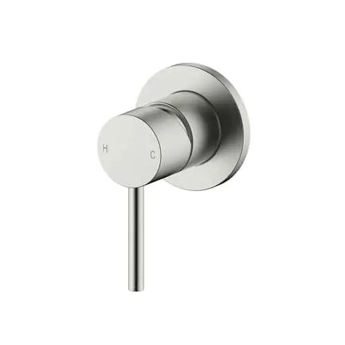 Mizu Drift shower mixer in brushed nickel.