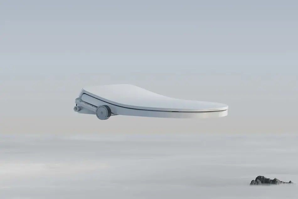 Modern white electronic toilet seat with control button floating against a light gray background.