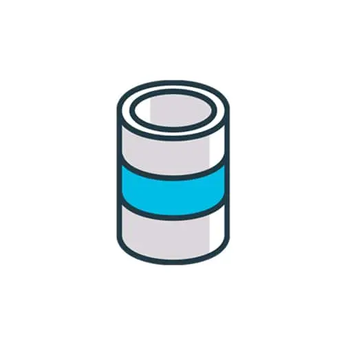 Stylized cylindrical icon with gray top and bottom sections and a blue middle band.