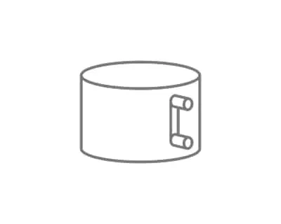 Simple line drawing of a cylindrical container with a handle or attachment on its side.