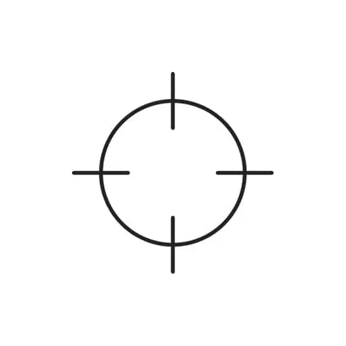 Simple black crosshair or target symbol with a circle and four lines extending from the center.