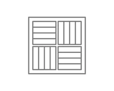 Simple gray line drawing of a square, grille-like heating and cooling vent.
