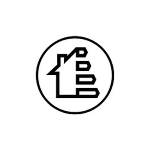 Black circular icon showing a house outline with an energy efficiency rating scale beside it.