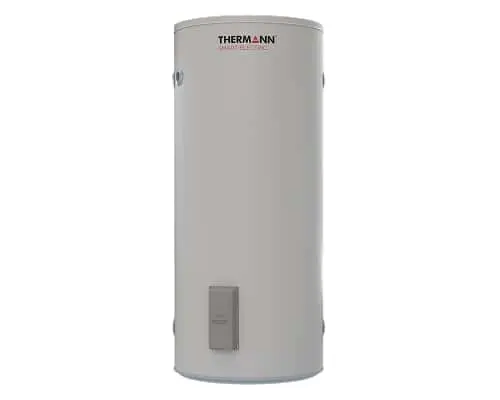 Cylindrical gray Thermann water heater with control panel at the bottom