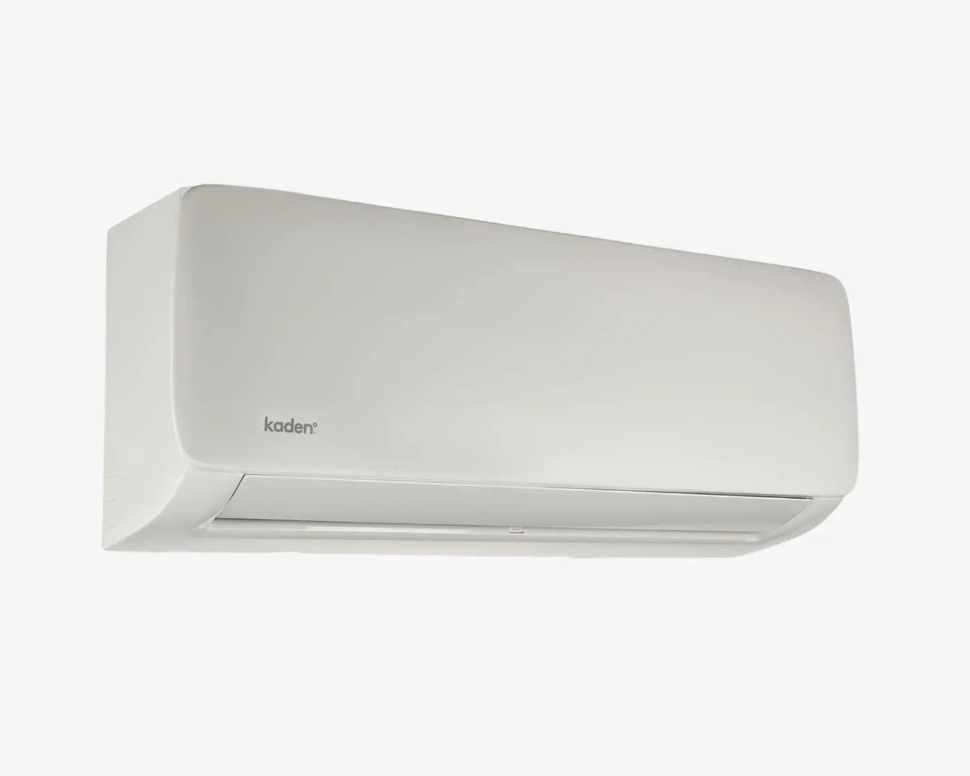White wall-mounted Kaden air conditioning unit with sleek, rounded edges against a plain background.