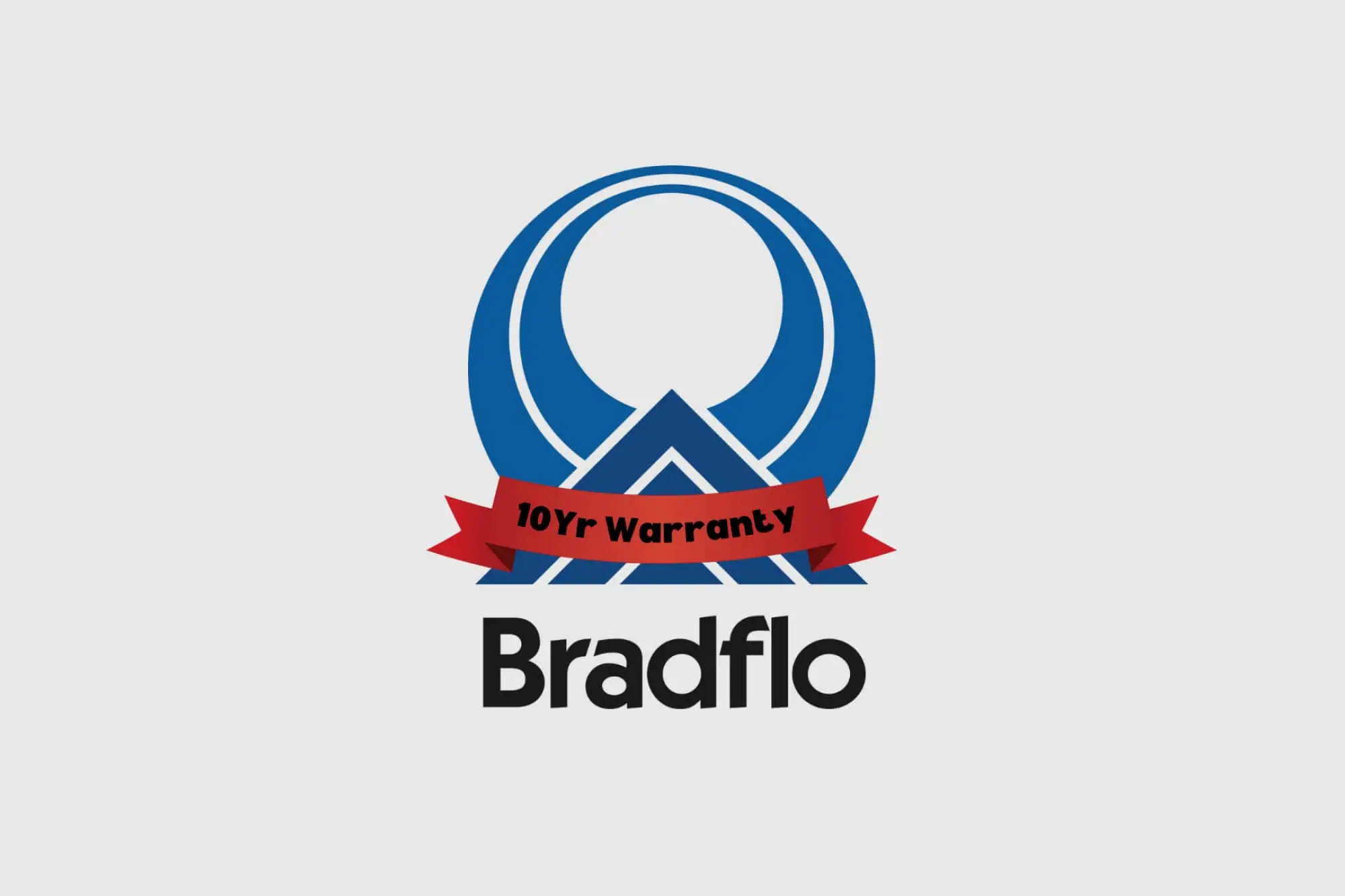 Bradflo logo featuring a blue circular emblem with a red banner stating "10Yr Warranty" and the company name below.